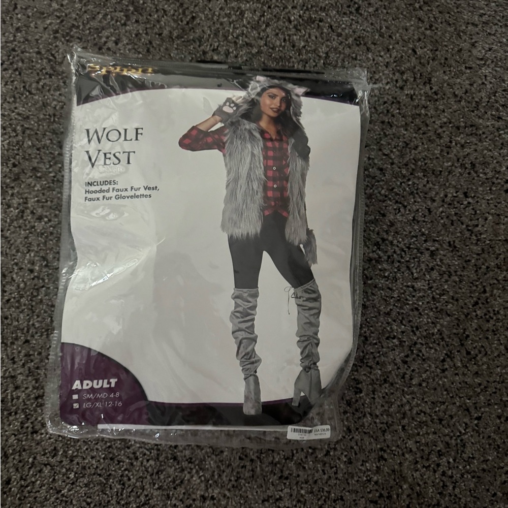 Wolf Vest with Faux Fur Gloves Adult Large Extra Large